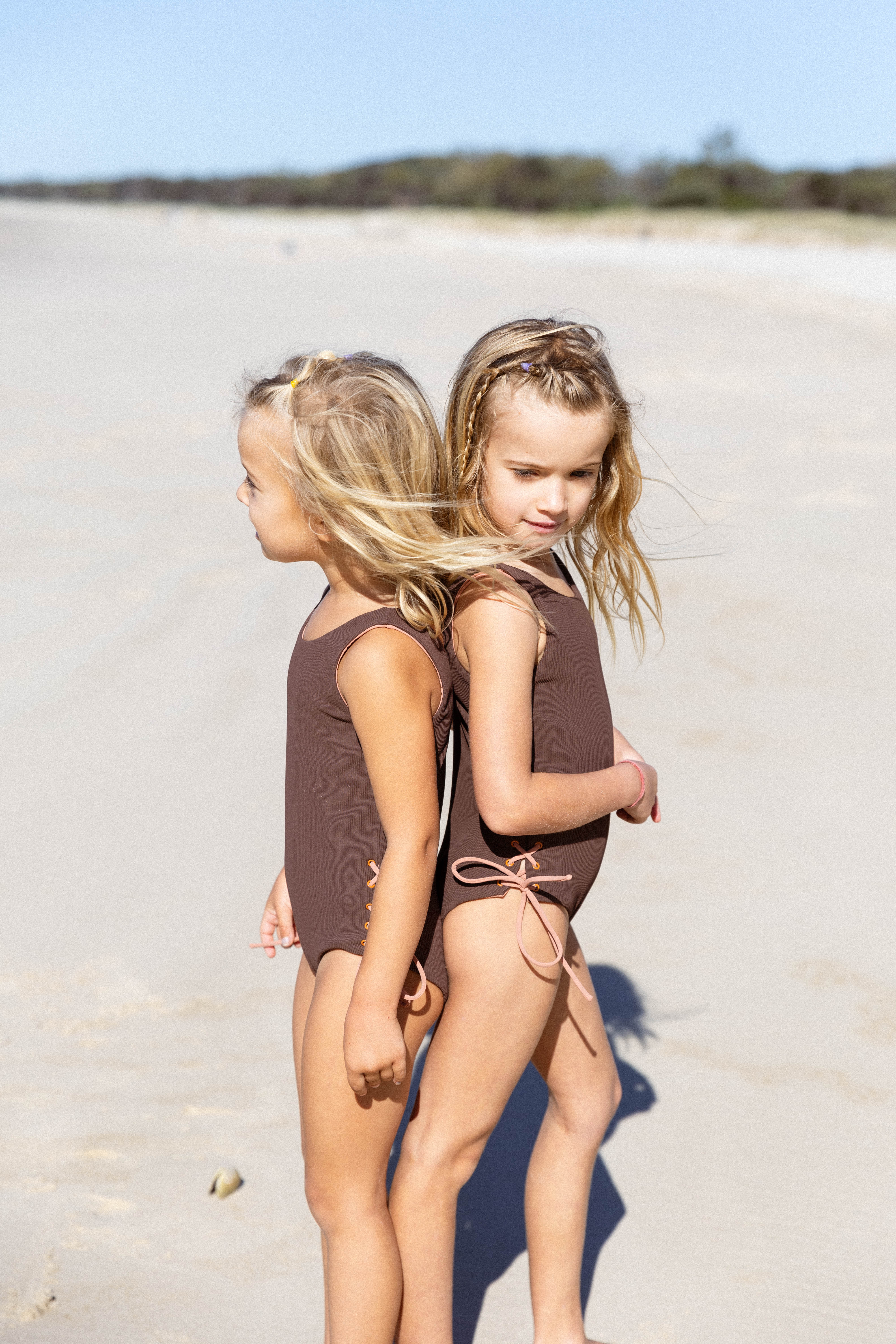 Tie Side Swimsuit - Chocolate with Honey Glow Tie Sides