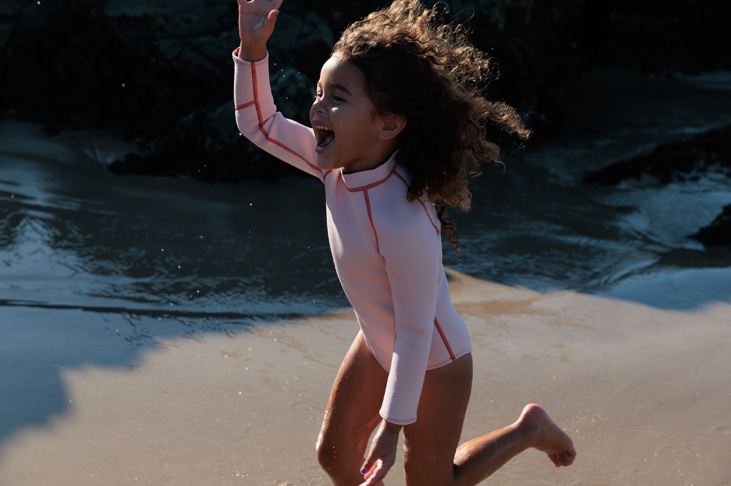 Long Sleeve Paddle Suit - Powder Pink/Tomato