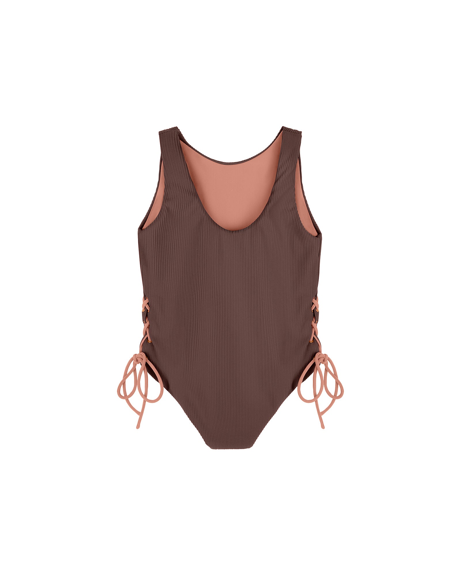 Tie Side Swimsuit - Chocolate with Honey Glow Tie Sides