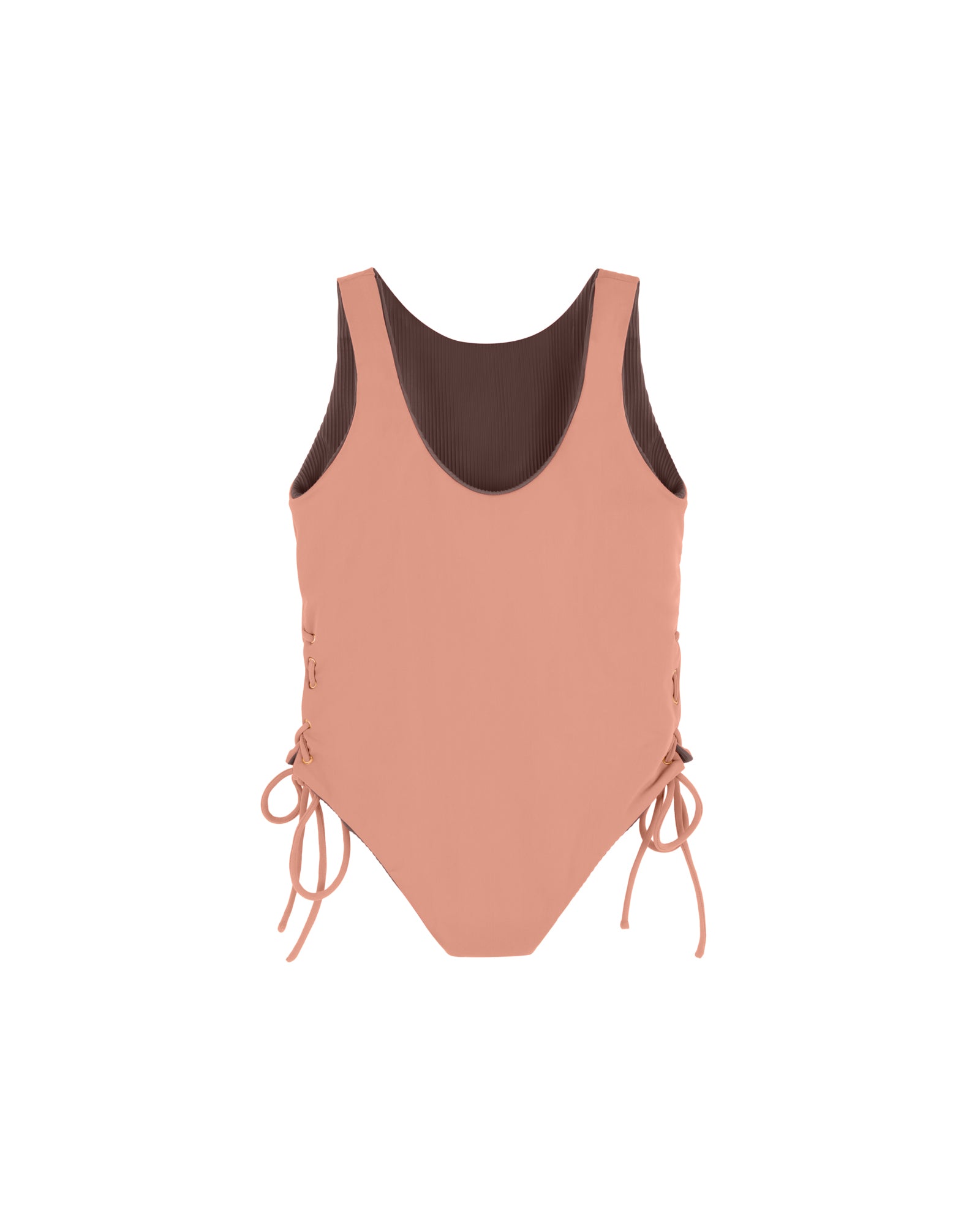 Tie Side Swimsuit - Chocolate with Honey Glow Tie Sides
