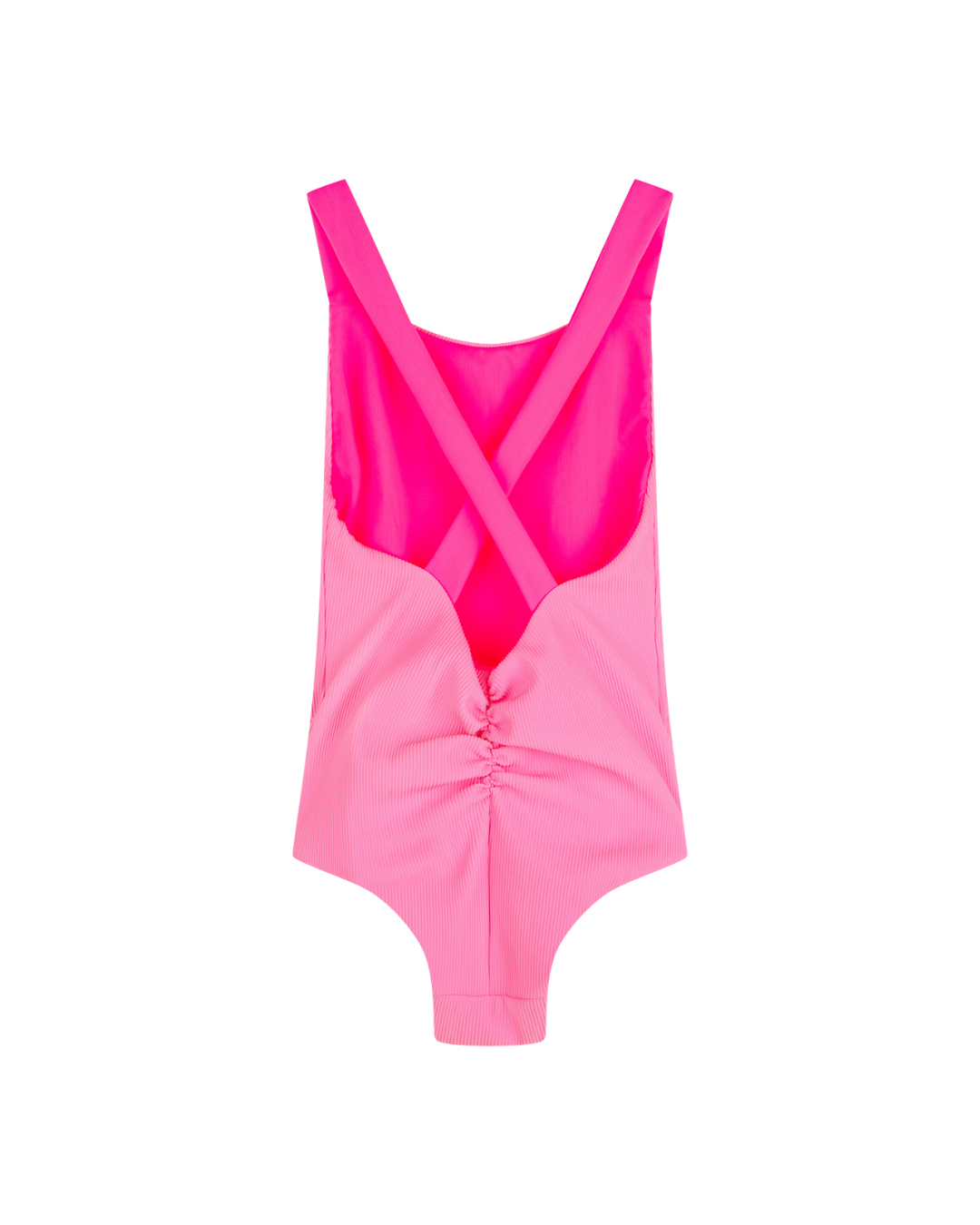 Cross Back Ruched Swimsuit  - Pink with Candy Pink Straps