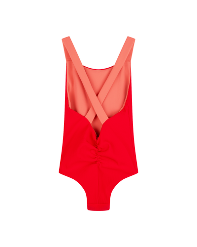 Cross Back Ruched Swimsuit  - Red with Crab Apple Straps