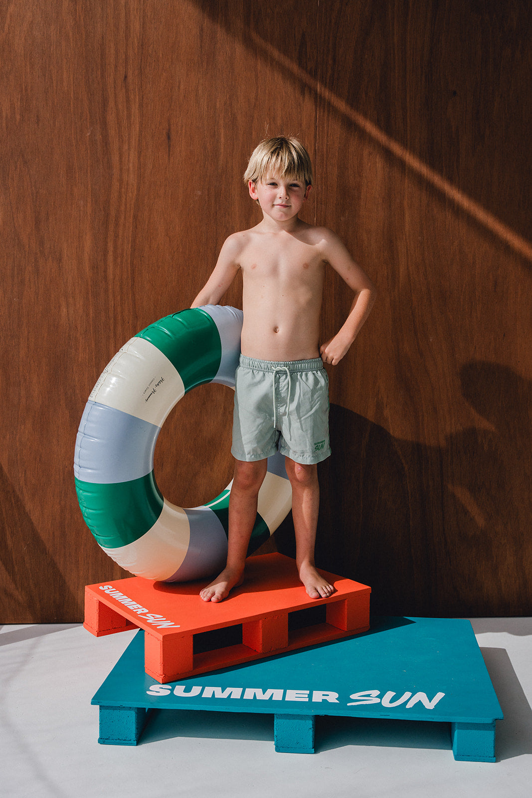 Sage with Palm Stripe Boardshort