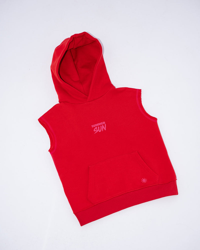 Sleeveless Hoodie - Chilli/Candy Pink