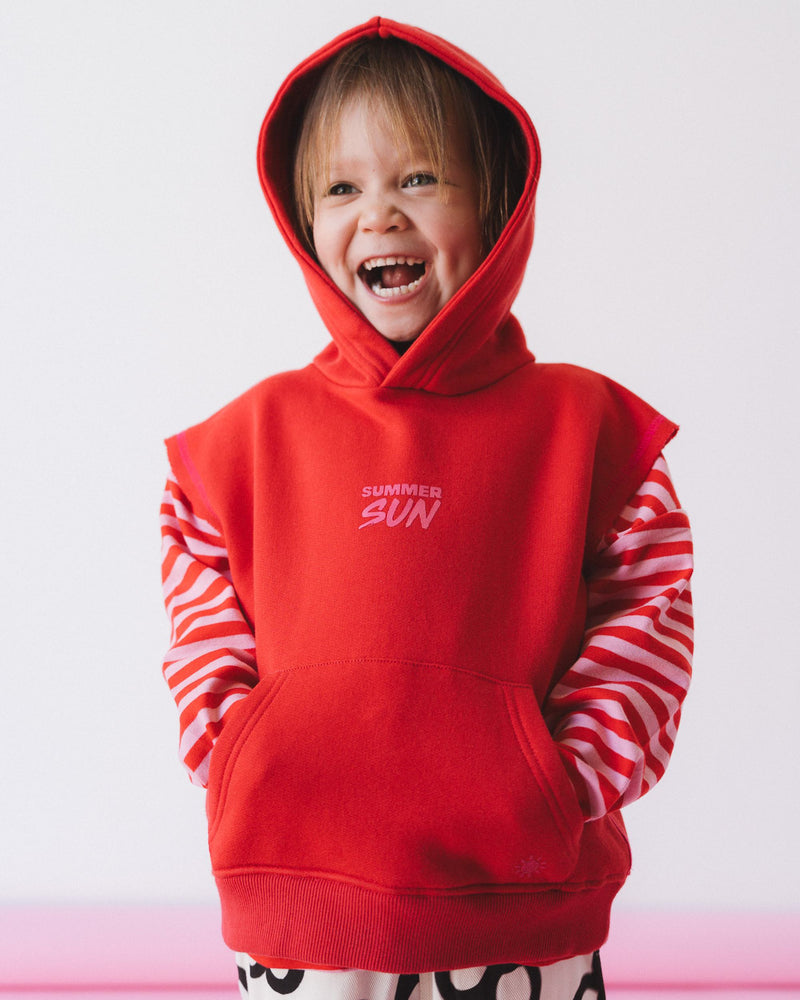 Sleeveless Hoodie - Chilli/Candy Pink