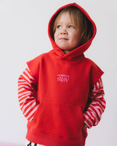 Sleeveless Hoodie - Chilli/Candy Pink