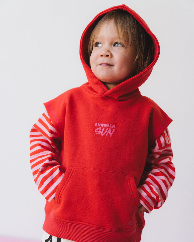 Sleeveless Hoodie - Chilli/Candy Pink